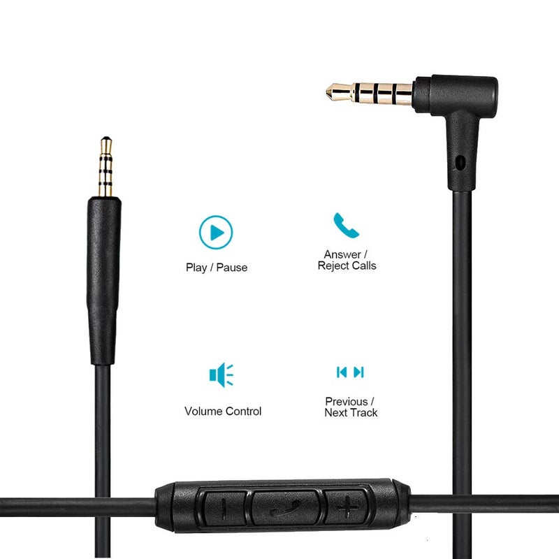 Cypher.V Replacement Aux Extension Cable Cord Wire,for Bose QuietComfort QC25 QC35 Sound Link SoundTrue On Ear Headphones with in Line Mic Volume Control (Black) - Image 2